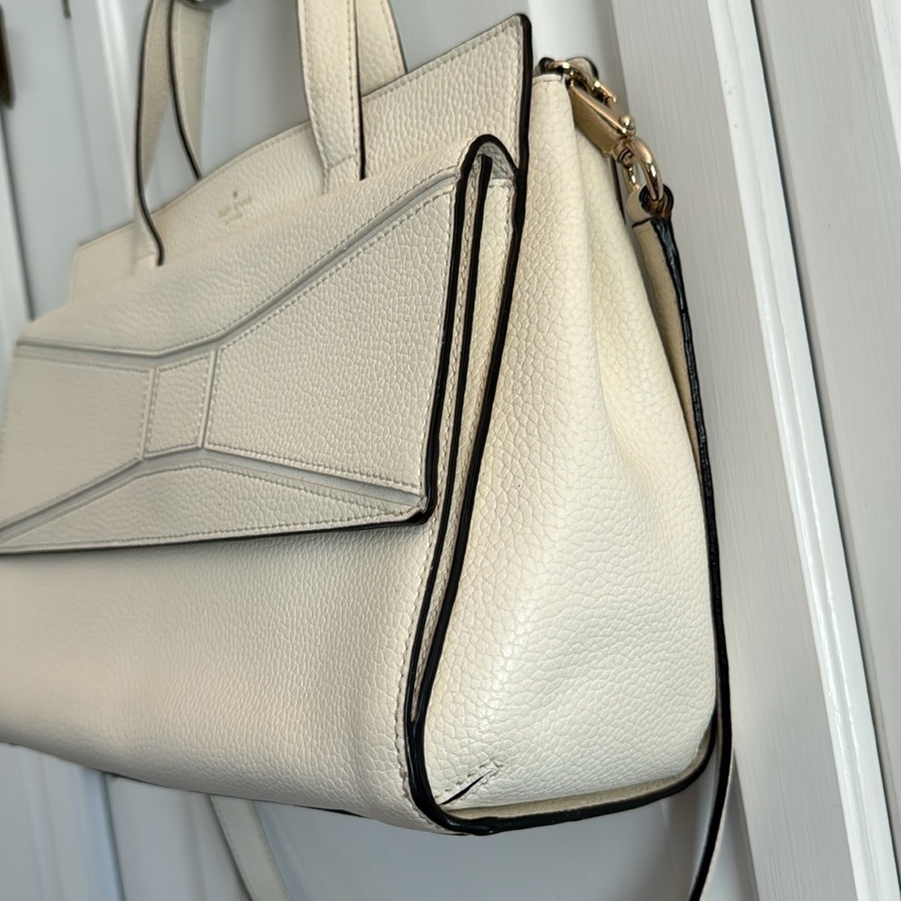 KATE SPADE ♠️ Leather Chantal Bridge Place Cream White Bow Satchel Shoulder Bag - Picture 5 of 13